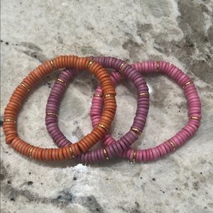 Noonday Collection Pink, Purple, and Orange Beaded Stretch Bracelet Set